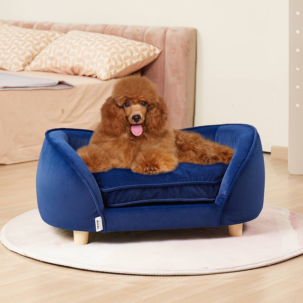 Miękka aksamitna sofa dla zwierząt, ciemnoniebieska