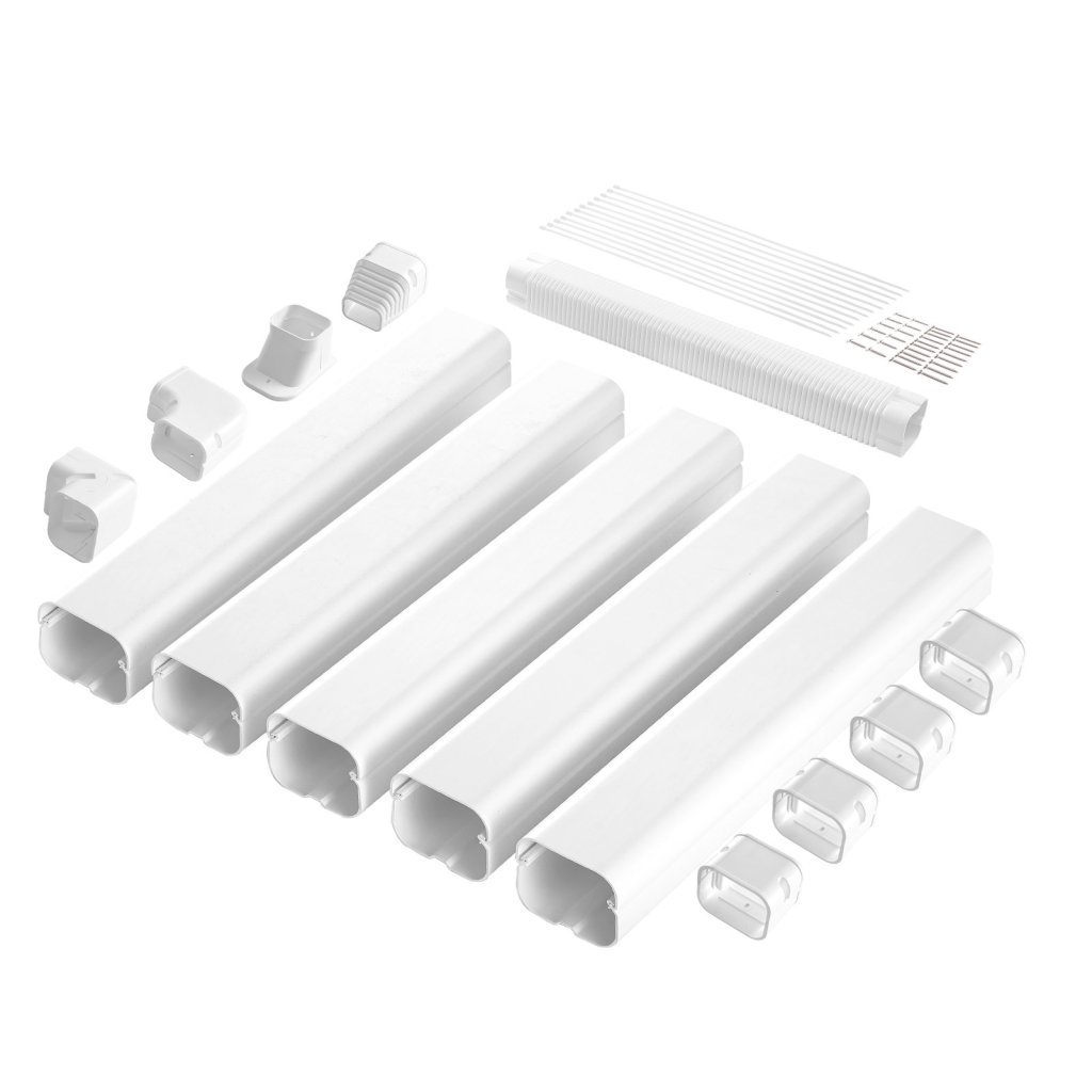 Osłona kolektora mini szer. 76,2 mm dł. 3110 mm, dekoracyjna osłona kanału PVC do klimatyzacji z 5 prostymi kanałami i kompletnymi komponentami, łatwa instalacja, możliwość malowania do pomp ciepła, kolor biały