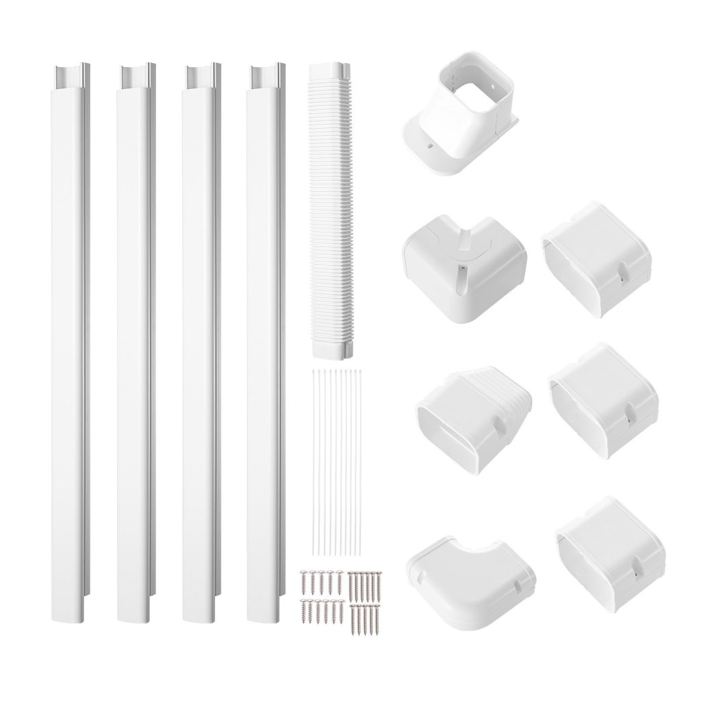 Zestaw miniaturowych rozdzielaczy liniowych 76,2 mm szer. 4830 mm dł., dekoracyjna osłona kanału PVC do klimatyzacji z 4 prostymi kanałami i kompletnymi komponentami, łatwa w montażu, malowana do pomp ciepła, biała