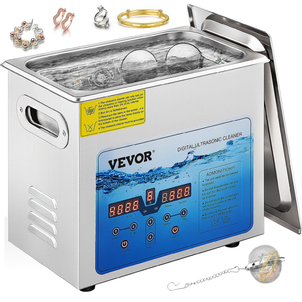 VEVOR Ultrasonic Cleaner, 36KHz~40KHz Regulowana częstotliwość, 6L 220V, Ultrasonic Cleaning Machine z cyfrowym timerem i grzałką, Laboratory Sonic Cleaner do biżuterii, zegarków, okularów, monet, FCC/CE/RoHS
