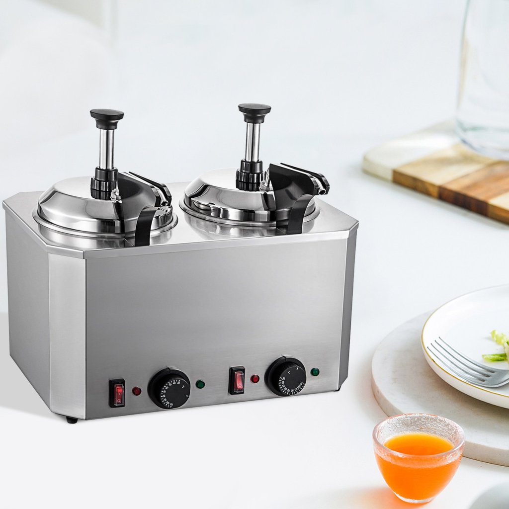 Podgrzewacz do fondantu serowego z pompą 2 pompy, pompa do sera ze stali nierdzewnej 30-110℃, podgrzewacz do sera nacho z blokami grzewczymi, dozownik do sera nacho z pompą 10-30 ml na raz do gorącej mieszanki sera i karmelu fondantowego