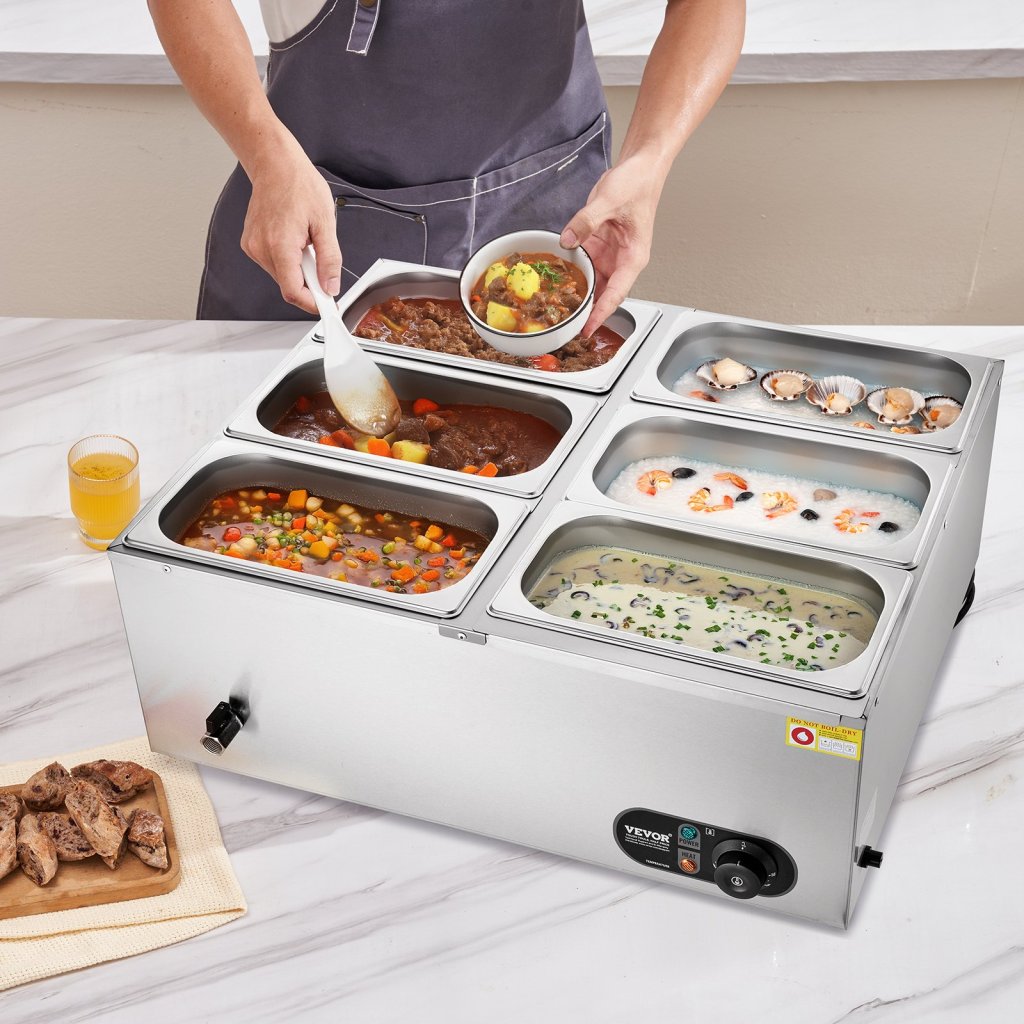 Komercyjny elektryczny podgrzewacz do żywności na blacie, bufet, 6*5Qt, patelnia Bain Marie