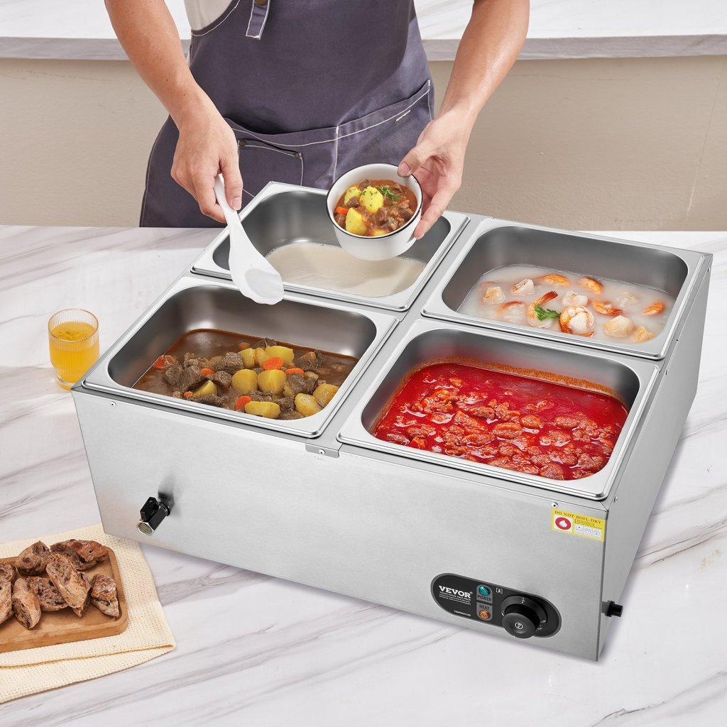 Komercyjny elektryczny podgrzewacz do żywności na blacie, bufet, 4*8Qt, patelnia Bain Marie