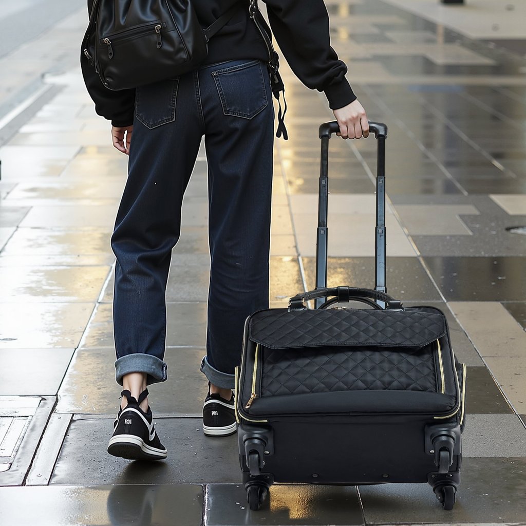 Torba na laptopa 17,3 cala z kółkami dla kobiet i mężczyzn, czarno-złota