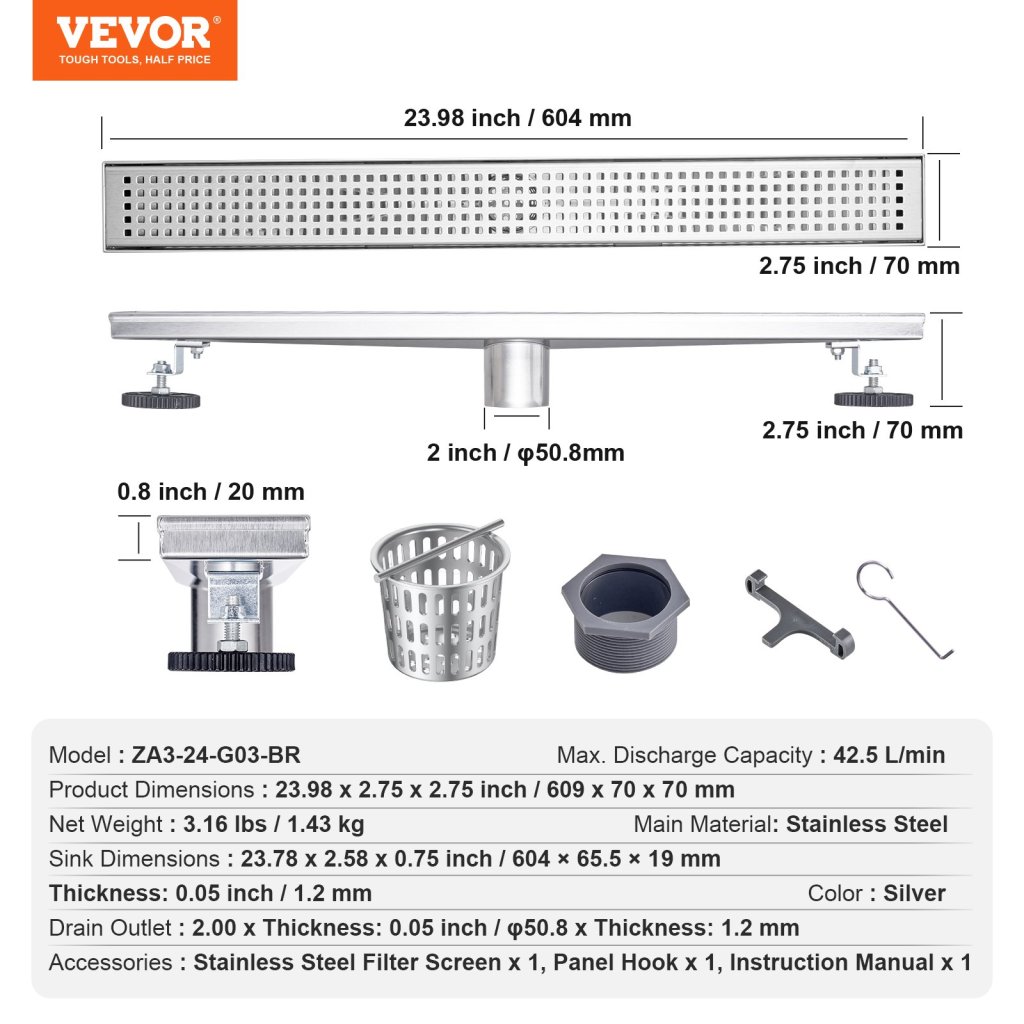 31065-6_linearni-sprchovy-odtok-610-mm-s-ctvercovym-rostem--obdelnikovy-sprchovy-odtok-z-kartacovane-nerezove-oceli-304--linearni-odtok-s-vyrovnavacimi-nozickami--sitko-na-vlasy-stribrne-barvy