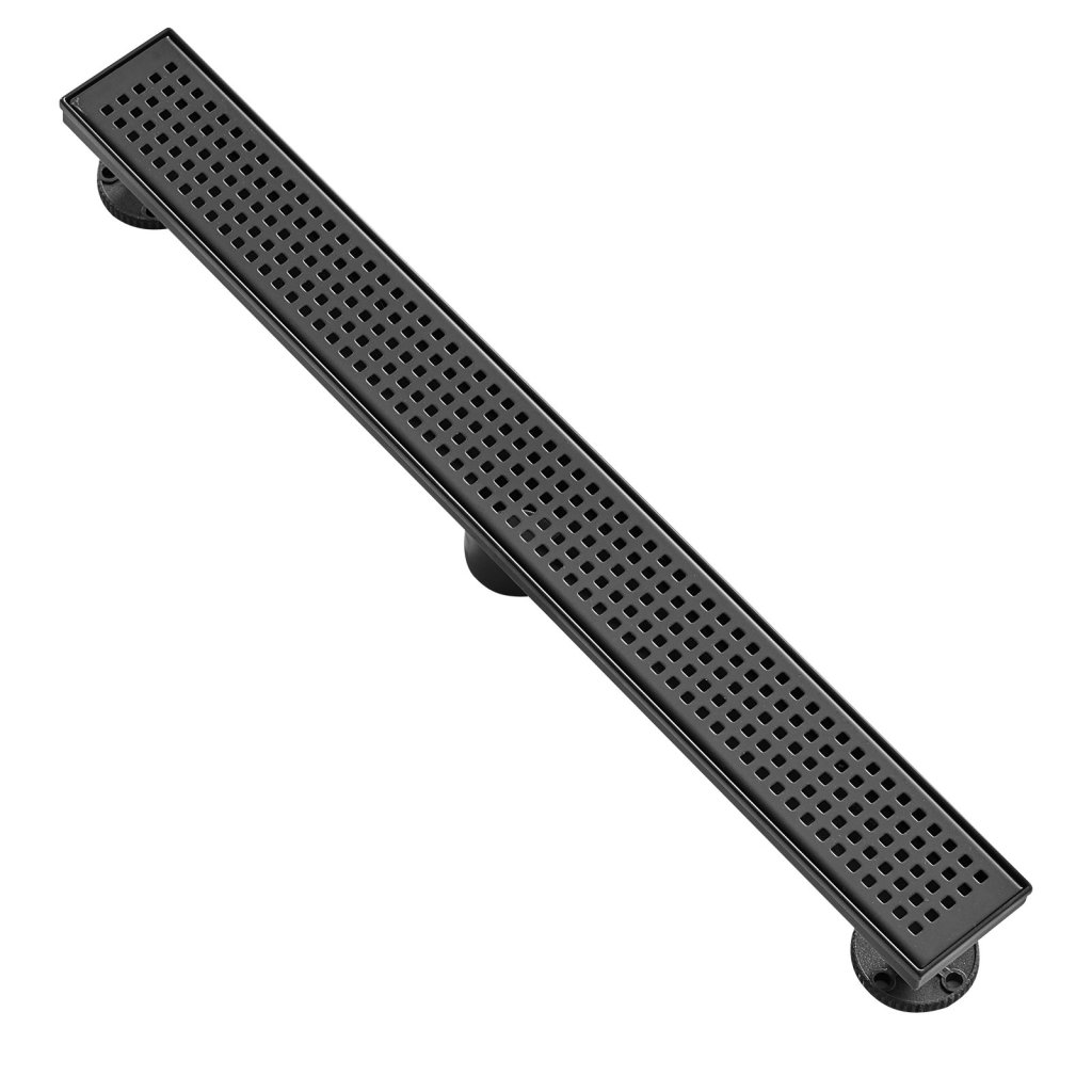 31068-10_linearni-sprchovy-odtok-610-mm-s-rostem-s-ctvercovym-vzorem--obdelnikovy-sprchovy-odtok-z-kartacovane-nerezove-oceli-304--elegantni-linearni-odtok-s-vlasovym-sitkem--matna-cerna