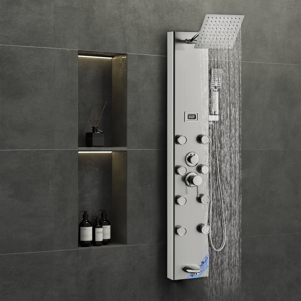 Panel prysznicowy Tower System 6 trybów wyświetlacz cyfrowy stal nierdzewna deszczówka