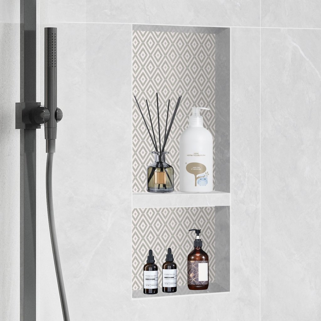 Wnęka prysznicowa gotowa do płytek 16" x 32" Organizer z podwójną półką Narożniki kwadratowe Wnęka ścienna Uszczelniona ochrona Nowoczesny schowek na mydło prysznicowe Czarny