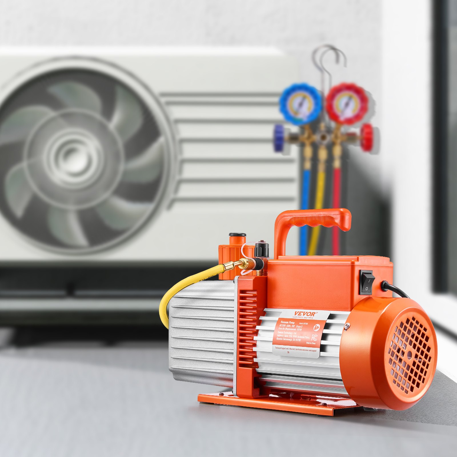 Vákuová pumpa HVAC s výkonom 9 CFM a výkonom 750 W/1 HP, 2-stupňová rotačná lopatková pumpa kompatibilná s chladivami R134a, R22, R410a, odplyňovacími živicami pre klimatizáciu automobilov, vrátane údržbového oleja.