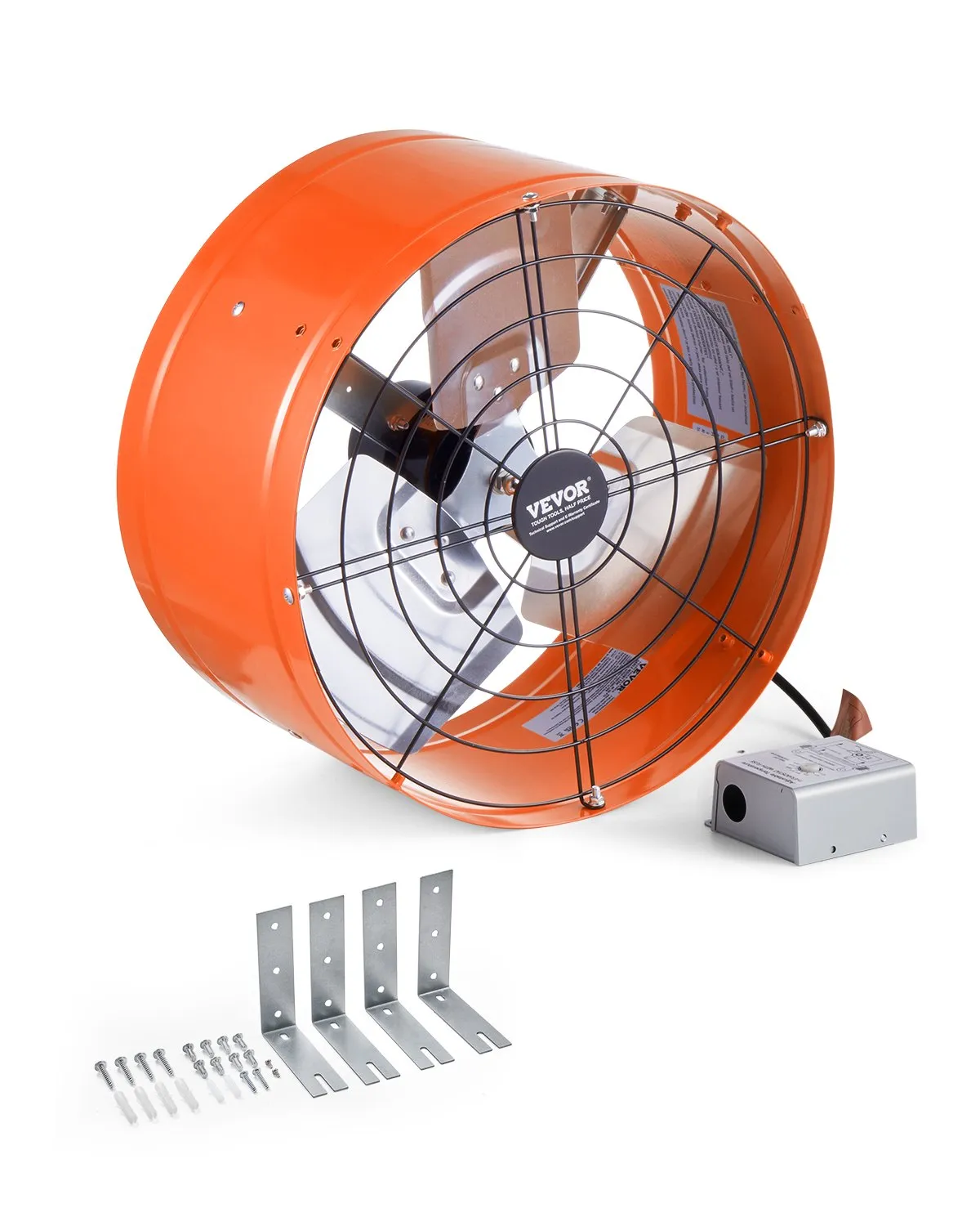 Ventilátor na štítovú montáž, 15-palcový podkrovný odsávací ventilátor s nastaviteľným termostatom a vonkajšou sieťovinou, ventilátor pre domácnosť s výkonom 1650 CFM ochladzuje až 2360 štvorcových stôp, tiché vetranie pre strechu, garáž a dielňu, žiarivo oranžová farba