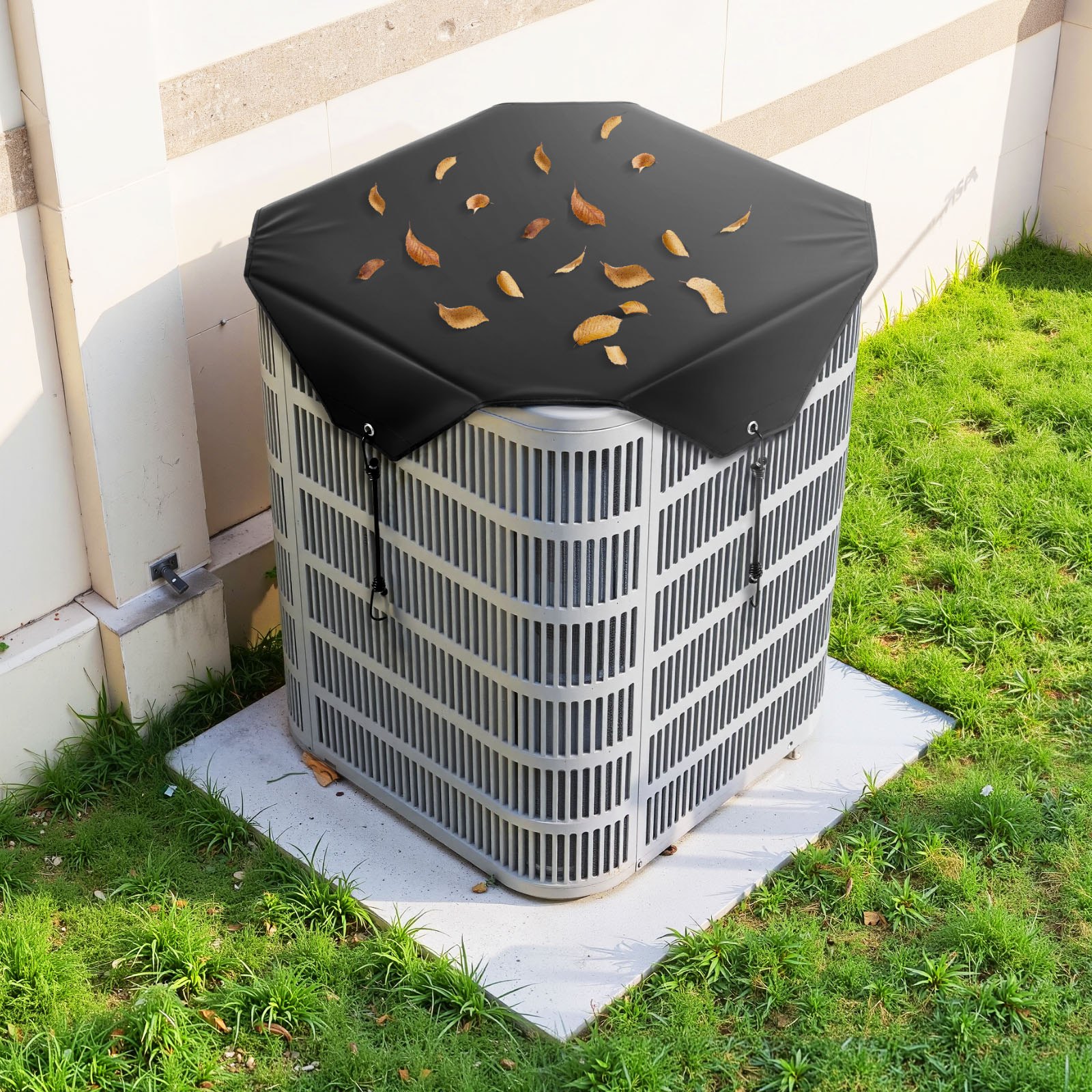 Pokrowiec na klimatyzator zewnętrzny, 910 x 910 mm, centralny pokrowiec na klimatyzator, górna uniwersalna siatka ochronna, wodoodporna, łatwa w montażu, do stosowania na zewnątrz, przez cały rok, czarny