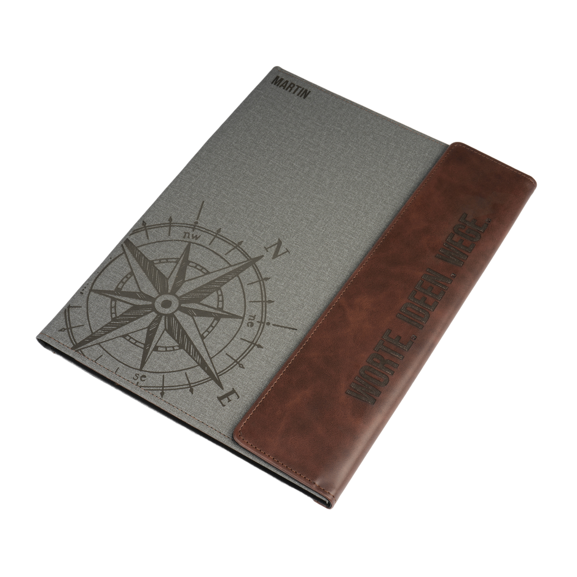 Laserový priečinok na dokumenty A4 s chlopňou z imitácie kože vrátane linajkovaného bloku, 240 x 305 mm, sivo-hnedá --> čierna, 20 ks/kartón